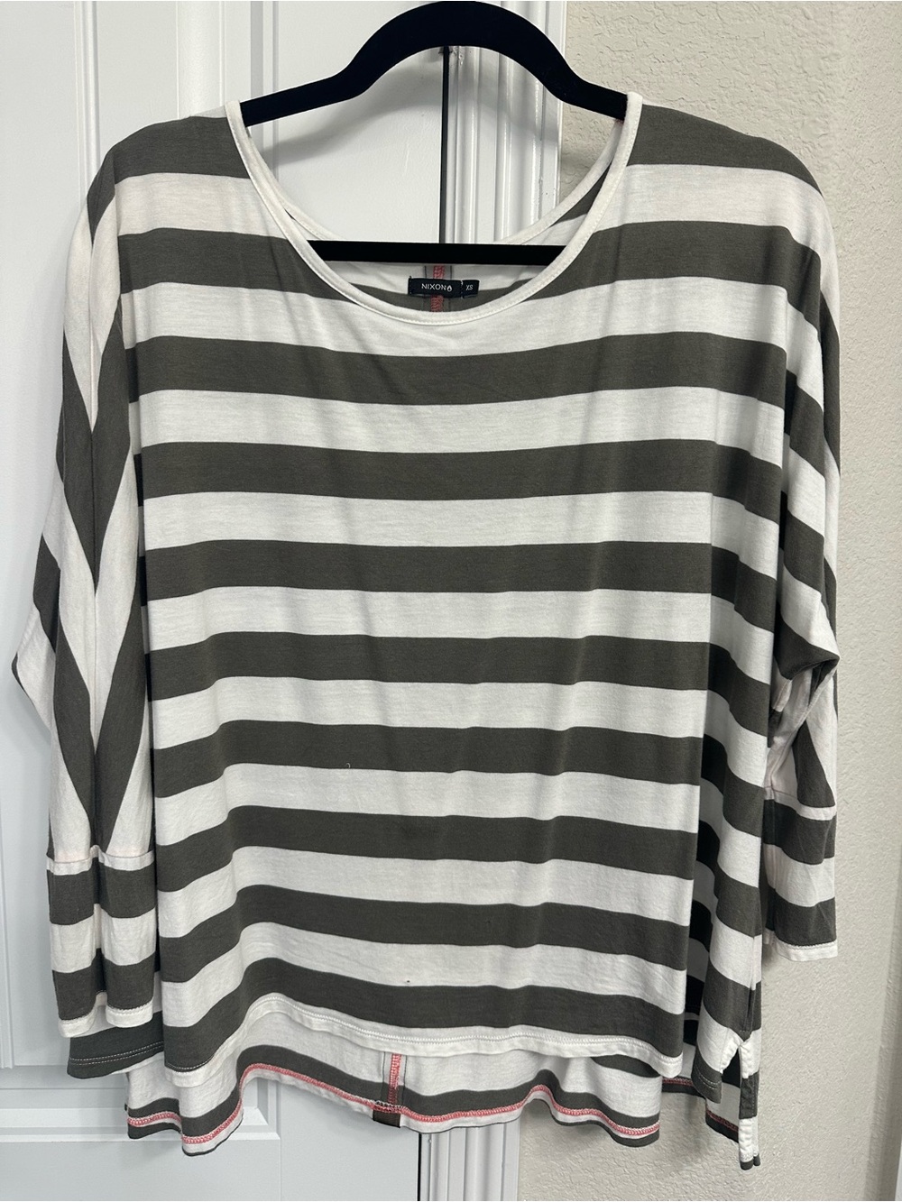 Nixon Grey and White Striped Quarter Sleeve Tee